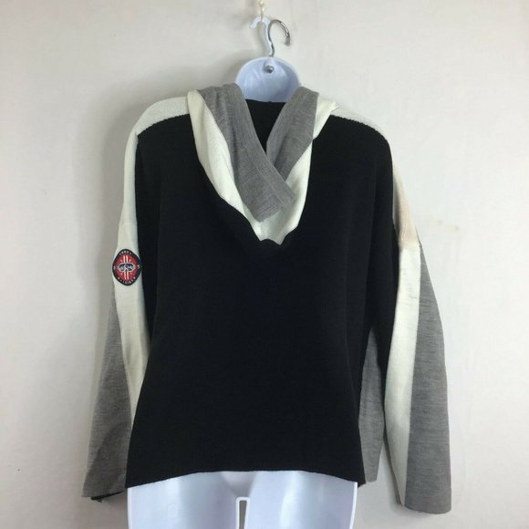 Tommy Hilfiger Women's Gray Black Stripes Textured Logo Hoodie Sweatshirt Size L - Picture 7 of 11